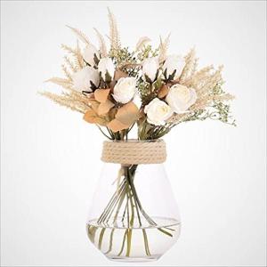 2 stuks , zijden bloemen, roos en tarweaaraars, bloemstukken, kunststof decoratie, planten, boeket, bruid, bruiloftsboeket, tuin, kantoor, kamerdecoratie, tafel-middenstukken (wit)