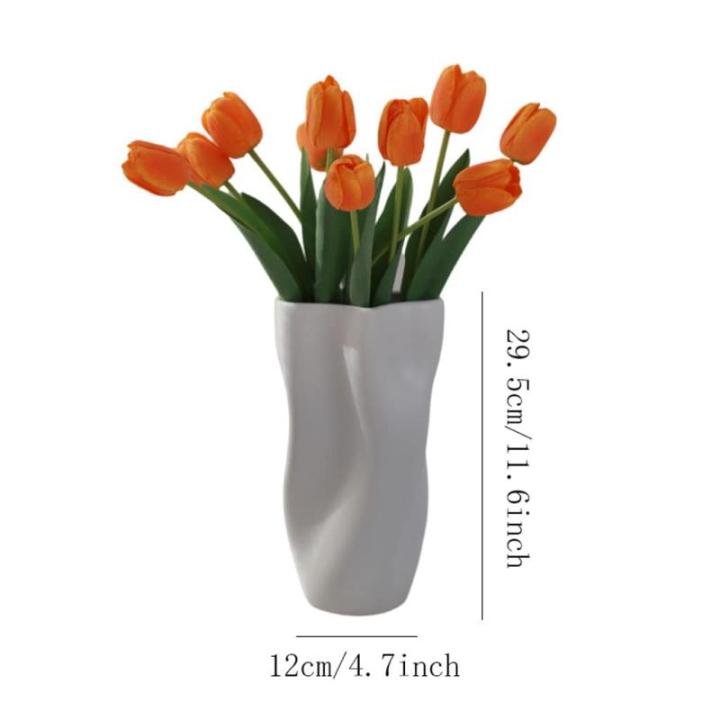 Kunstblumen Künstliche Tulpenblume in Keramikvase, für Zuhause, Küche, Hochzeitsdekoration, gefälschter Tulpenstrauß, 5 Farben für jeden Anlass