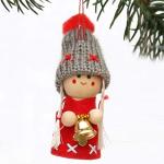 Schattige gebreide poppetjes als kerstornament, in 2-delige set, in grijs/rood