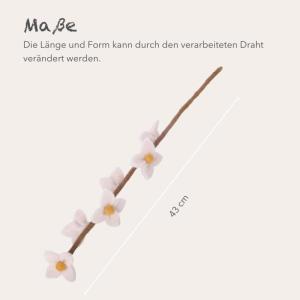 Gry & SIF Kunstkersenbloesemtakken van vilt, flexibele steel, decoratieve takken, vilten bloem, vilten tak, kersenbloesem, lentedecoratie, handgemaakt, fairtrade, 43 cm, 3 x wit