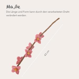 Gry & SIF Kunstkersenbloesemtakken van vilt, flexibele steel, decoratieve takken, vilten bloem, vilten tak, kersenbloesem, lentedecoratie, handgemaakt, fairtrade, 43 cm, 3 x roze