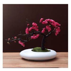 Kunstblumen Künstliche Blumen Pflaumenblüte mit Topf, Simulationsblume Tischdekoration Zubehör Seidengefälschte Pflanzen für Büro Zuhause für jeden Anlass