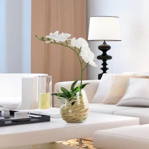 Kunstblumen Phalaenopsis-Kunstblumen-Arrangement mit Glastopf, Orchideen-Bonsai-Kunstseidenblume für den Tisch im Wohnzimmer für jeden Anlass