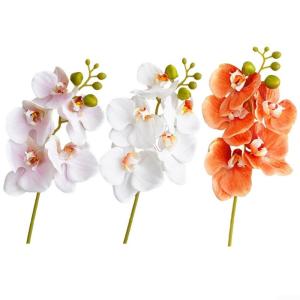 Künstliche Orchideenstiele, fühlen sich echt an, Phalaenopsis 45 cm, künstliche Orchideenzweige mit 5 großen Blumen für Vase, Hochzeit, Party, Zuhause, Garten, Dekoration (wei