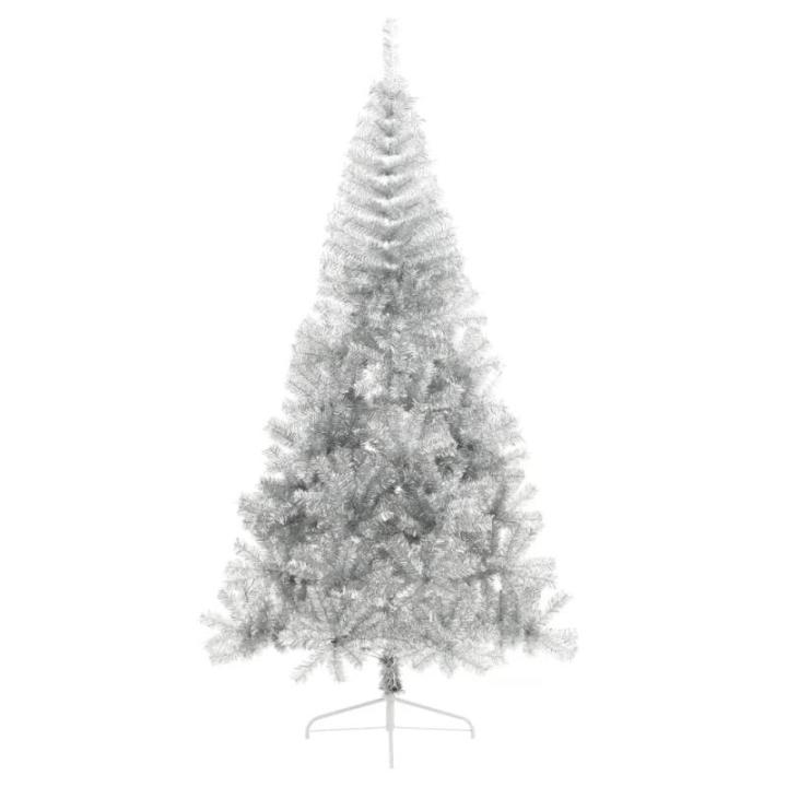 Halve kunstkerstboom met standaard, kerstboom, dennenboom, decoratieve boom, kunstboom, kerstdecoratie, zilver, 240 x 125 cm