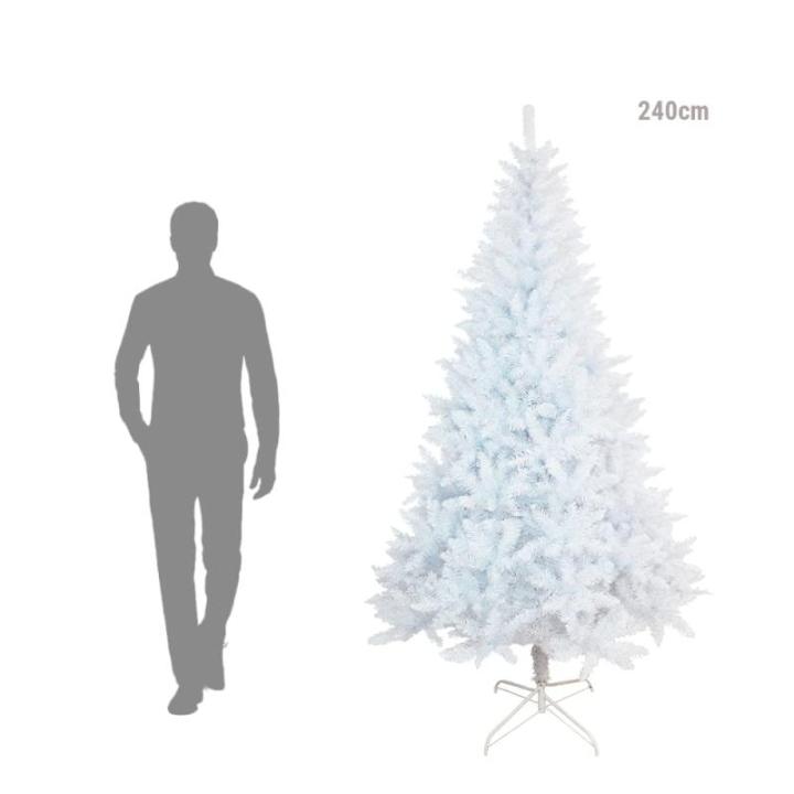 SOLAGUA Kunstkerstboom, spar extra gevuld met engelenhaar, 150 - 300 cm, met metalen standaard (240 cm, 1438 punten, wit)