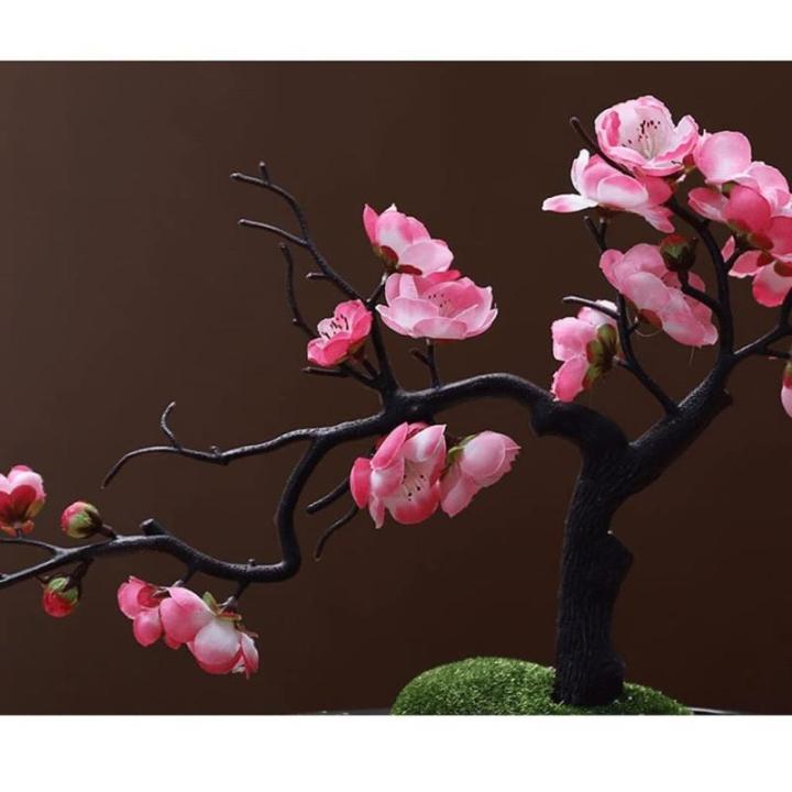 Kunstblumen Künstliche Blumen Pflaumenblüte mit Topf, Simulationsblume Tischdekoration Zubehör Seidengefälschte Pflanzen für Büro Zuhause für jeden Anlass