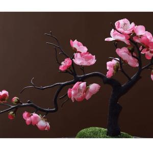 Kunstblumen Künstliche Blumen Pflaumenblüte mit Topf, Simulationsblume Tischdekoration Zubehör Seidengefälschte Pflanzen für Büro Zuhause für jeden Anlass