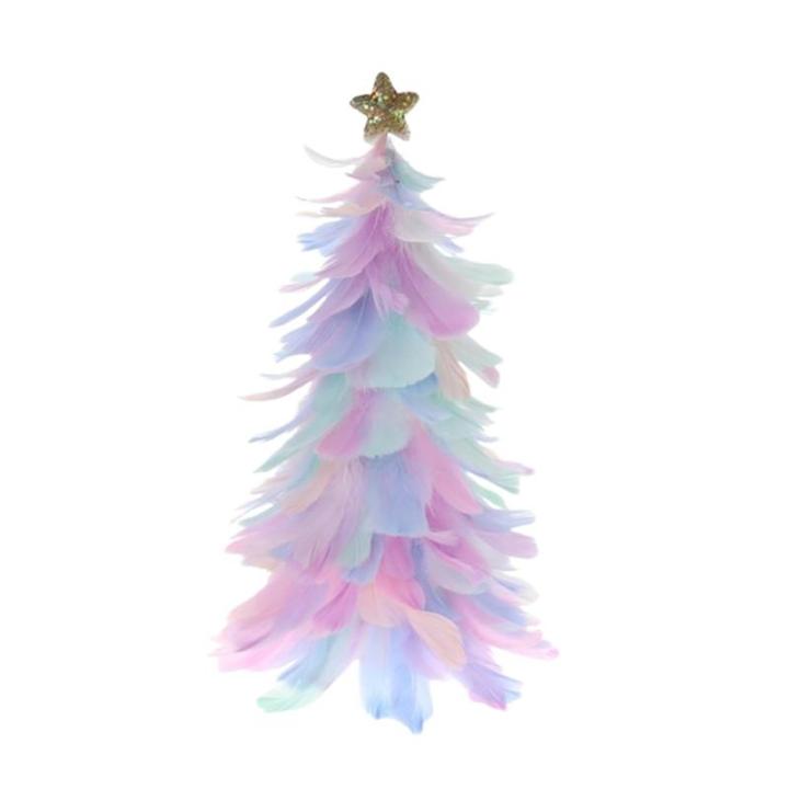 Einzigartiges Federbaum-Design, festlicher Tafelaufsatz, Weihnachtsdekoration, handgefertigte Figur mit Sternaufsatz, Ferienhaus für Neujahr, mehrfarbig