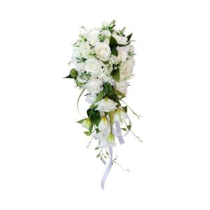 Kunstblumen Künstlicher Blumenstrauß, Braut hält Blumen, romantischer weißer Rosen-Brautstrauß, künstliche Blumen für die Braut für jeden Anlass