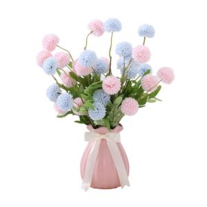 Kunstblumen Künstlicher Löwenzahn, Blumenarrangements, Hochzeitsdekoration, Kugelblumen, Pflanzen, mit 1 Keramikvase, Geburtstagsgeschenk für jeden Anlass