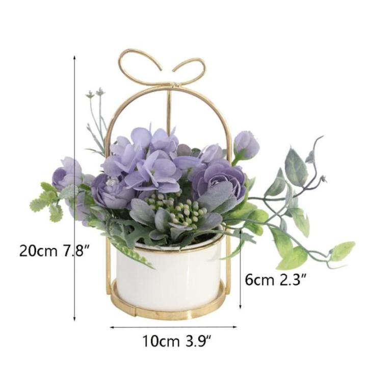 Kunstblumen Künstliche Blumen, Hortensie, Chrysantheme, Kunstblumen, Dekor, Keramik-Pflanztopf, Tischplatten-Pflanzgefäß für jeden Anlass