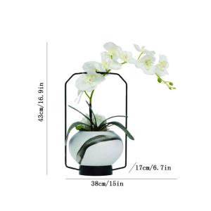 Kunstblumen Künstliche Blumen für den Innenbereich, Phalaenopsis mit Keramik-Tintenvase, Arrangement Bonsai für Zuhause, dekorativ, Wohnzimmer, Büro für jeden Anlass