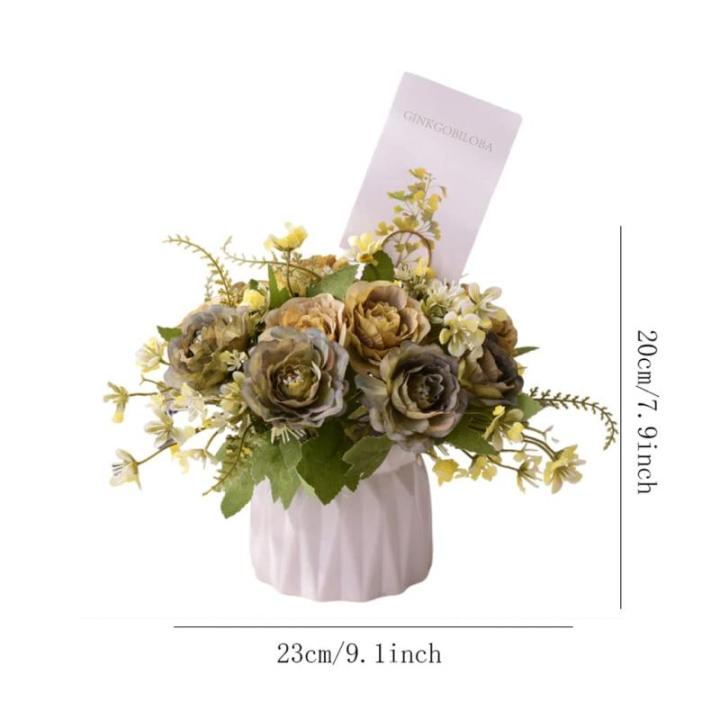 Kunstblumen Künstliche Topfblumen，Kleine Bonsai für Hochzeit Zuhause Schreibtisch Tischplatte Outdoor，Mehrfarbig（Weiße Keramikvase） für jeden Anlass