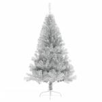 garn-Weihnachtsbaum,künstlicher Weihnachtsbaum Kleiner,Künstlicher Halb-Weihnachtsbaum mit Ständer Silbern 120 cm PVCGeeignet für Patio, Schlafzimmer, Wohnzimmer, Weihnachten