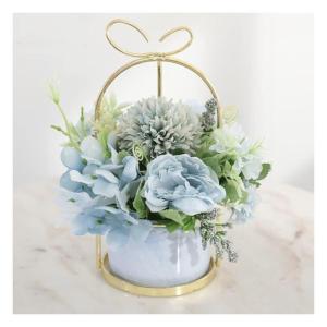 Kunstblumen Künstliche Blumen, Hortensie, Chrysantheme, Kunstblumen, Dekor, Keramik-Pflanztopf, Tischplatten-Pflanzgefäß für jeden Anlass