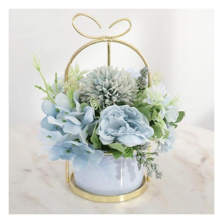 Kunstblumen Künstliche Blumen, Hortensie, Chrysantheme, Kunstblumen, Dekor, Keramik-Pflanztopf, Tischplatten-Pflanzgefäß für jeden Anlass