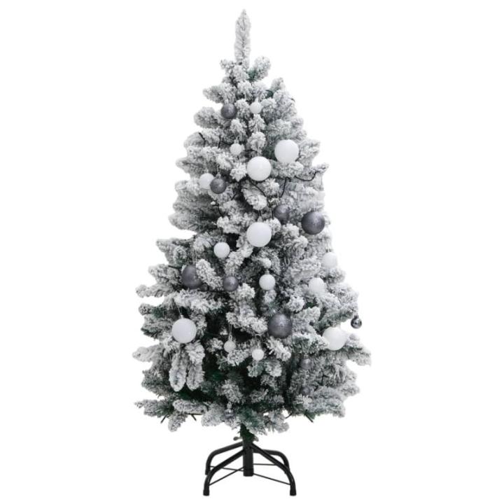 Künstlicher Weihnachtsbaum Klappbar Christbaum Kunstbaum Weihnachten Dekobaum Künstlicher Weihnachtsbaum Tannenbaum Weihnachtsdeko 150 LEDs & Kugeln 150 cm Grün und Weiß