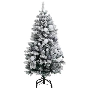 Weihnachtsbaum, Klappbar Beleuchtet Christbaum mit 150 LEDs Kugeln Ständer, Beschneit Tannenbaum Kunstbaum mit 8 Beleuchtungsmodi, Weihnachtsdeko Dekobaum, 120cm