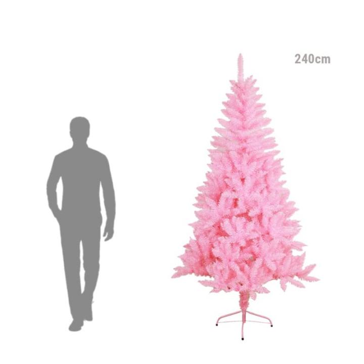 SOLAGUA Kunstkerstboom, spar extra gevuld met engelenhaar, 150 - 300 cm, met metalen standaard (240 cm, 1438 punten, roze)