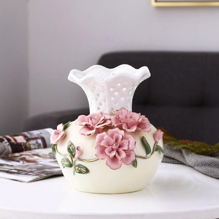 Dekorative Dekoration für Zuhause: Blumenarrangements im chinesischen Stil, getrocknete Blumen, TV-Schrankdekoration, Kunsthandwerk, Keramik (Hellgelb, S)