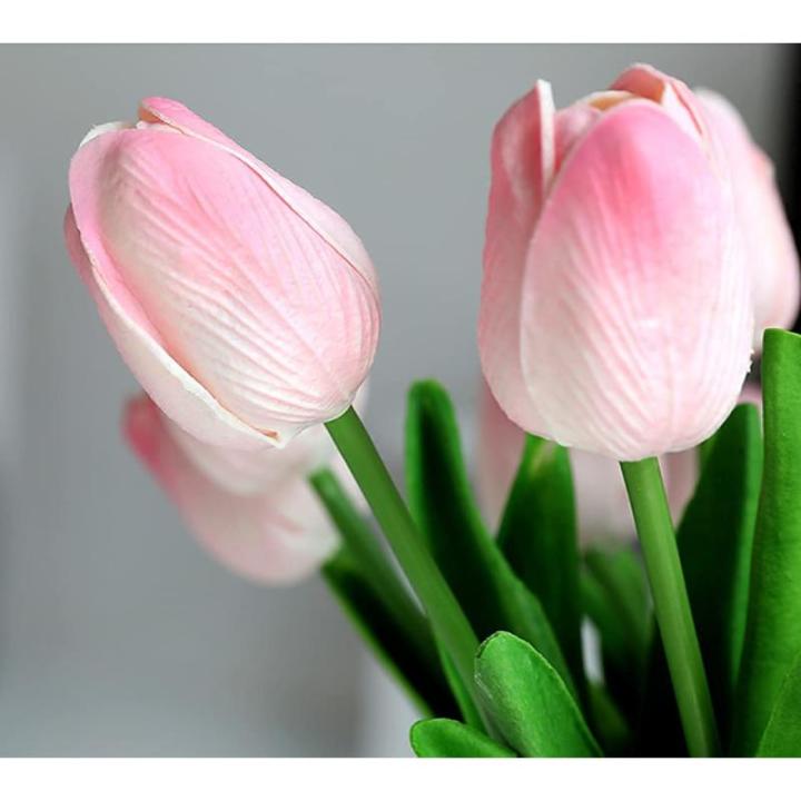 30 stuks kunstmatige tulpen bloemen nep tulpen boeket real touch bloemen voor decoratie (roze)