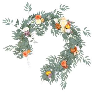 Künstlicher Blumenkranz, Orange, Champagner, Rattan-Girlande, Ornament-Dekor