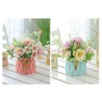 Kunstblumen Künstliche Blumen, Seidenblumen, Blumensträuße mit Keramikvase, Tischdekoration, gemischte künstliche Blumenarrangements für jeden Anlass