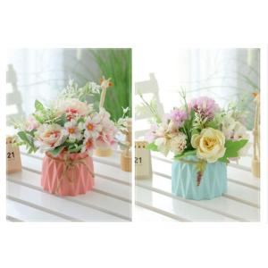 Kunstblumen Künstliche Blumen, Seidenblumen, Blumensträuße mit Keramikvase, Tischdekoration, gemischte künstliche Blumenarrangements für jeden Anlass