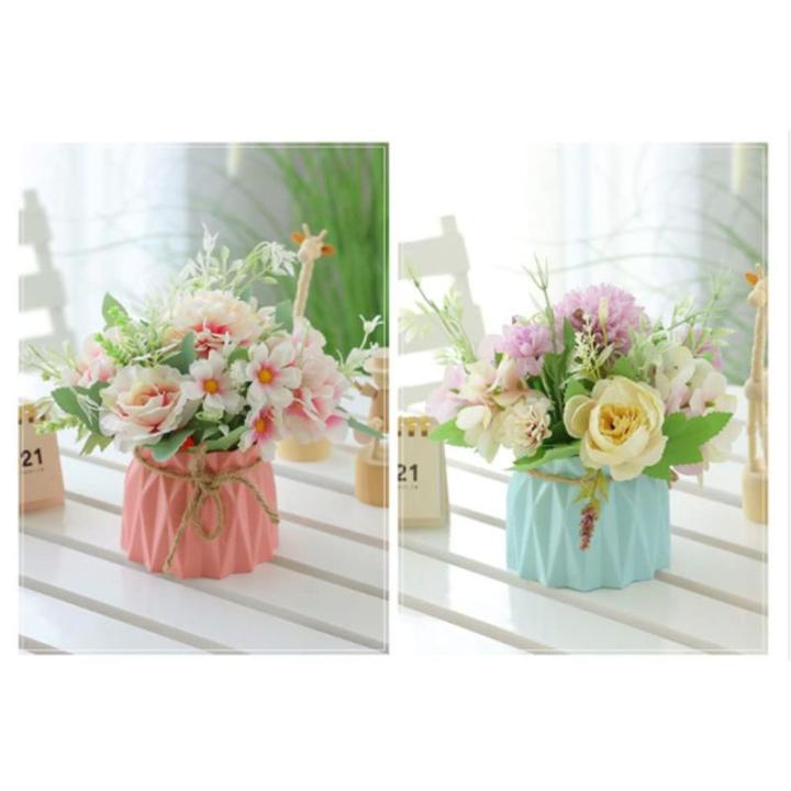 Kunstblumen Künstliche Blumen, Seidenblumen, Blumensträuße mit Keramikvase, Tischdekoration, gemischte künstliche Blumenarrangements für jeden Anlass