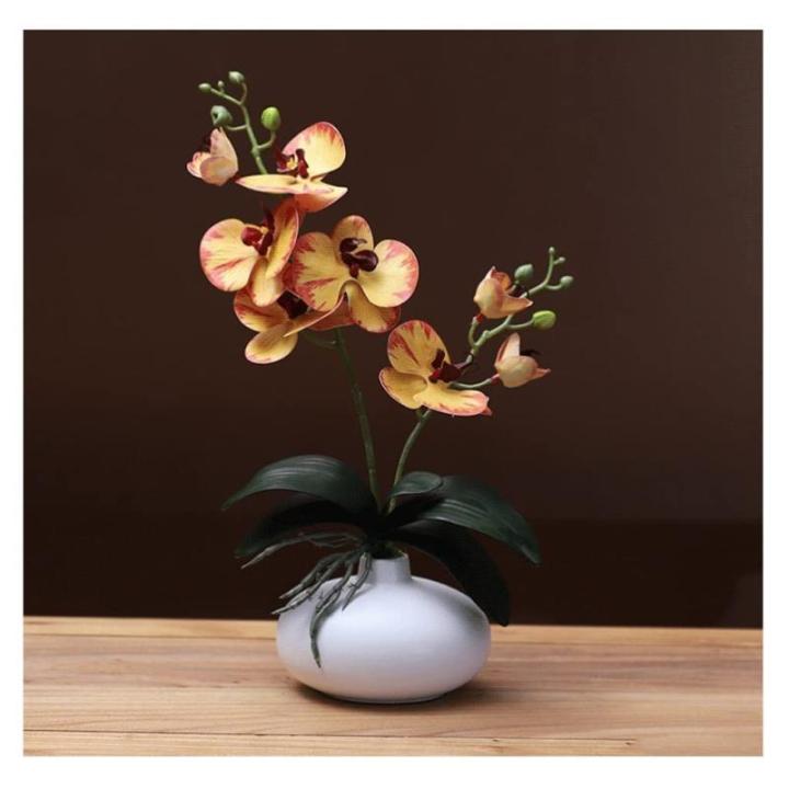 Kunstblumen Phalaenopsis-Kunstblumen-Arrangement mit Keramiktopf, künstliche Blumen, Seiden-Orchideen-Blume für den Tisch im Wohnzimmer für jeden Anlass