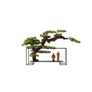 Künstlicher Bonsai-Baum Künstlicher Bonsai-Baum, neuer chinesischer Simulations-Willkommens-Kiefern-Bonsai-Baum, 89,9 cm, großer grüner dekorativer Simulations-Topf-Metallrahme