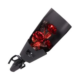 1 Stück 3 Geschenkrosen Künstliche Rosen Romantische Rosen Hochzeitsdekoration Romantische Krippendekoration Hochzeitsblumen Kunstfolie Roségoldfolie Rosenstrauß Rot