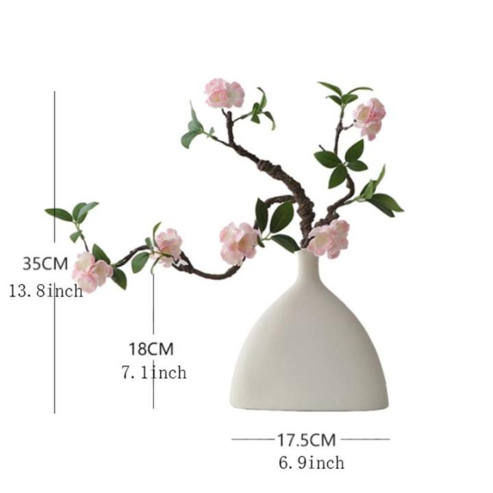 Kunstblumen Künstliche Pflaumenblüten, Pflaumenblüte im Zen-chinesischen Stil, für Heimtisch, Büro, Party, Dekoration (weiße weiße Keramikvase) für jeden Anlass