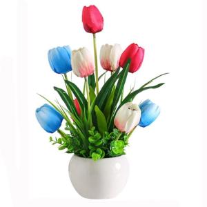 Kunstblumen Gefälschte Tulpe im Topf, mehrfarbige künstliche Blumen, echte Haptik, künstliche Tulpe für Hausgarten, Hochzeitsfeier, Simulationspflanzen für jeden Anlass