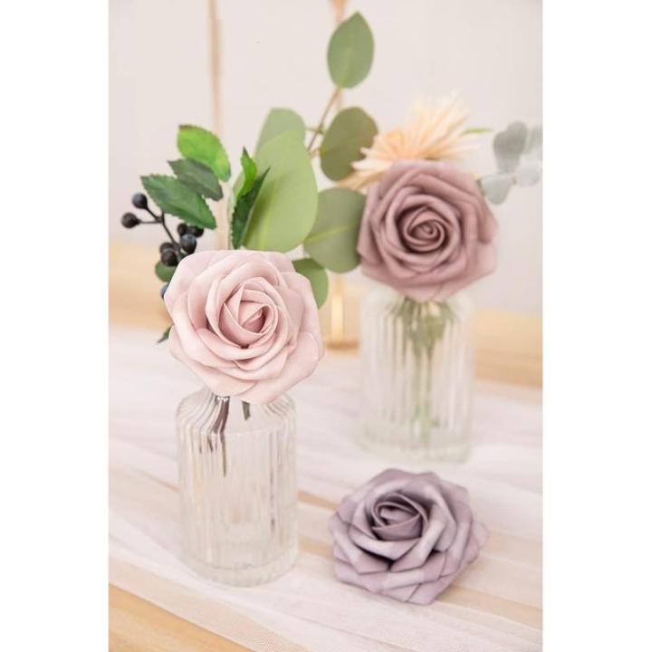50 stuks rozen, decoratieve bloemen, kunstrozen met stelen, kunstbloemen als echt voor doe-het-zelf bruiloftsfeest, Valentijnsdag, Moederdag, babyshower, woondecoratie, kleurverloo