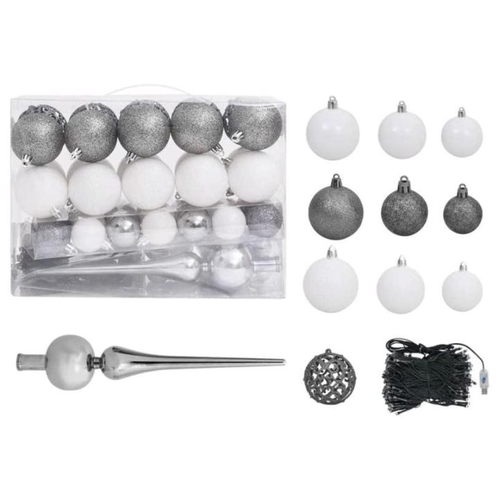 Künstlicher Halb-Weihnachtsbaum Beleuchtung Kugeln Weiß 150 cmWeiß und grau