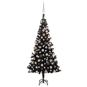 Wiederverwendbar Künstlicher Weihnachtsbaum Beleuchtung und Kugeln 150 cm H Christmas Tree Weihnachtsbaum Home Tannenbaum Weihnachtsdeko Christbaum Kunstbaum Halloween PVC Schwarz
