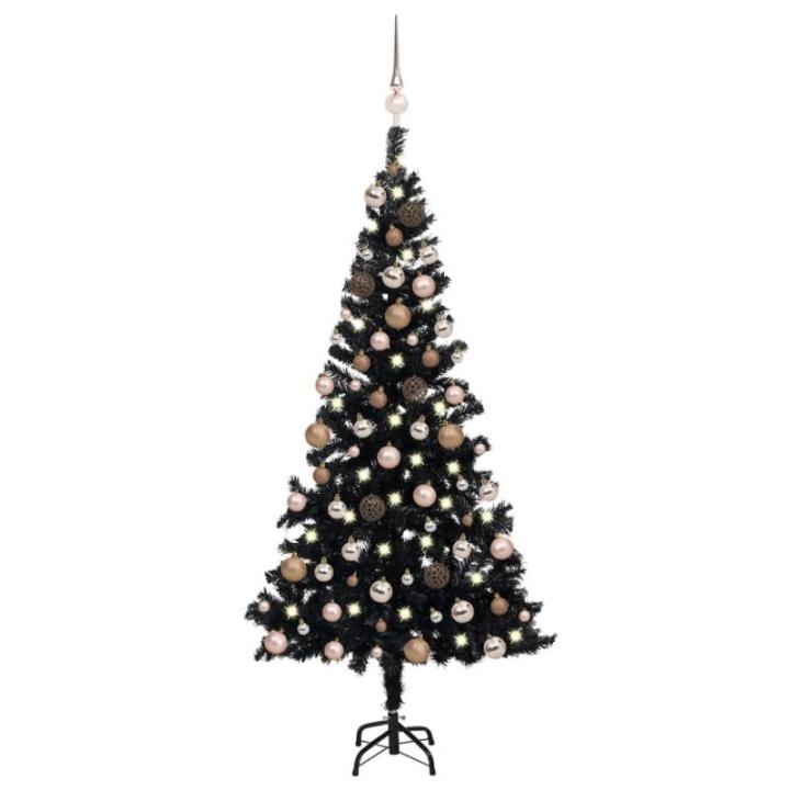 Wiederverwendbar Künstlicher Weihnachtsbaum Beleuchtung und Kugeln 150 cm H Christmas Tree Weihnachtsbaum Home Tannenbaum Weihnachtsdeko Christbaum Kunstbaum Halloween PVC Schwarz
