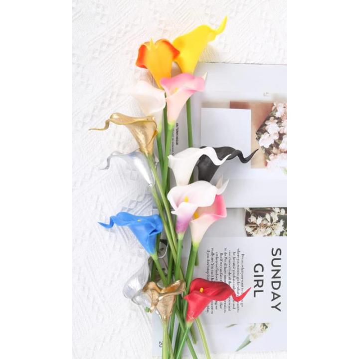Goldblumen, 24 Stück goldene Calla-Lilien, künstliche Blumen zur Dekoration für selbstgemachte Hochzeitssträuße, Tafelaufsätze, Brautparty, Party, Zuhause, Blumenarrangement,