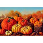 Acryl-Bild 90 x 60 cm: Erntehintergrund einschließlich Kürbisse, Tannenzapfen, Herbstblätter und Früchte.(192593588)