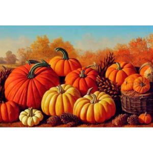 Acryl-Bild 60 x 40 cm: Erntehintergrund einschließlich Kürbisse, Tannenzapfen, Herbstblätter und Früchte.(192593588)