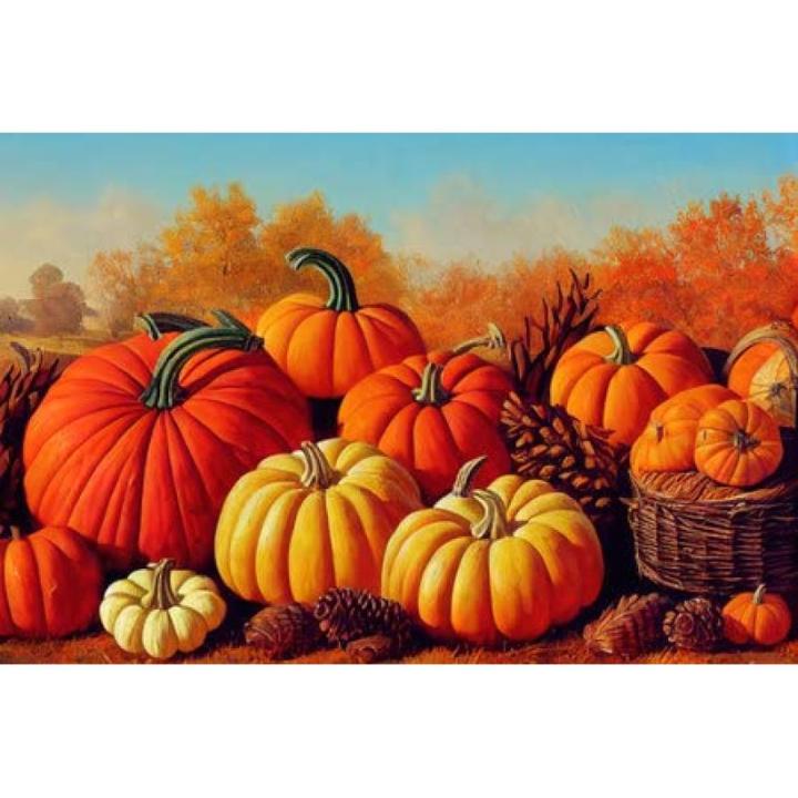 Acryl-Bild 60 x 40 cm: Erntehintergrund einschließlich Kürbisse, Tannenzapfen, Herbstblätter und Früchte.(192593588)