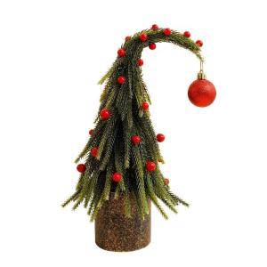 Krumme Weihnachtsbaum-Dekoration – Einzigartiger geneigter Weihnachtsbaumschmuck für Feiertagsdekoration, festlicher kleiner gebogener Baum, Tischdekoration für Zuhause, Büro,