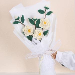 stücke Handgewebte Kamelie Blume Gestrickt Häkeln Blumenstrauß Hochzeit Ornamente