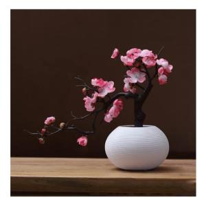 Kunstblumen Künstliche Blumen Pflaumenblüte mit Topf, Simulationsblume Tischdekoration Zubehör Seidengefälschte Pflanzen für Büro Zuhause für jeden Anlass