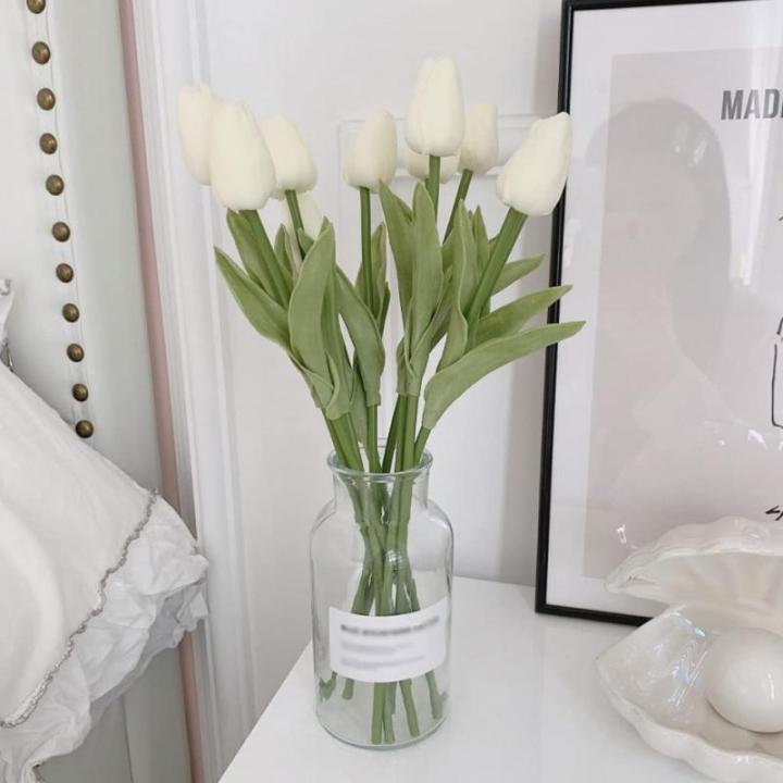 Kunstblumen Simulations-Tulpenstrauß in Glasvase, künstlicher gefälschter Blumentopf für Tischdekoration, Badezimmer-Ornamente im Innenbereich für jeden Anlass