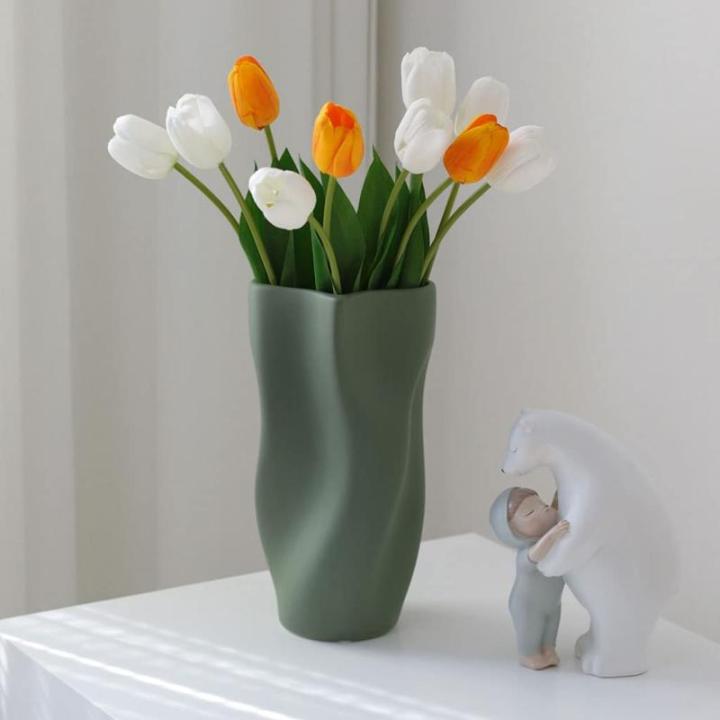 Kunstblumen Künstliche Tulpenblume in Keramikvase, für Zuhause, Küche, Hochzeitsdekoration, gefälschter Tulpenstrauß, 5 Farben für jeden Anlass