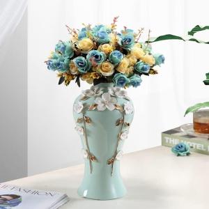Kunstblumen Künstliche Blumen mit Keramikvase, Simulationsblumen-Tischdekorationszubehör für die Hochzeitshausgartendekoration für jeden Anlass