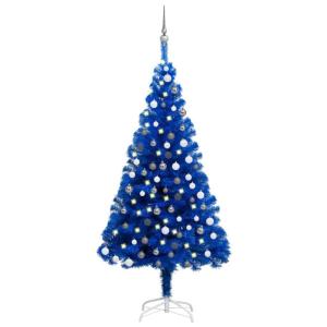 Herbruikbare kunstkerstboomverlichting en ballen, 150 cm H, kerstboom, kerstboom, dennenboom, kerstdecoratie, kerstboom, kunstboom, Halloween, pvc en staal, blauw
